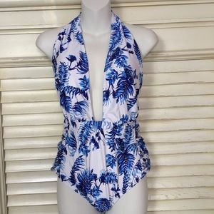 Zeraca One Piece Halter Backless Waisted Swimsuit